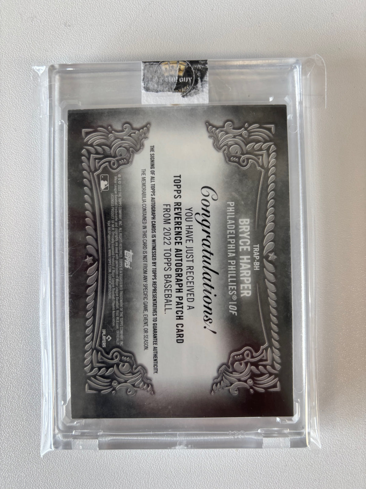 2022 Topps Bryce Harper Topps Reverence Autograph Patch Relics Platinum #/1