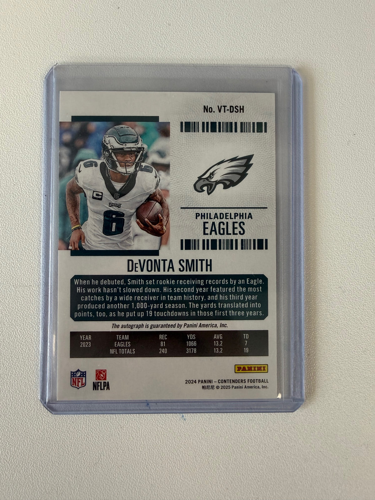 2024 Panini Contenders #VT-DSH DeVonta Smith Veteran Ticket