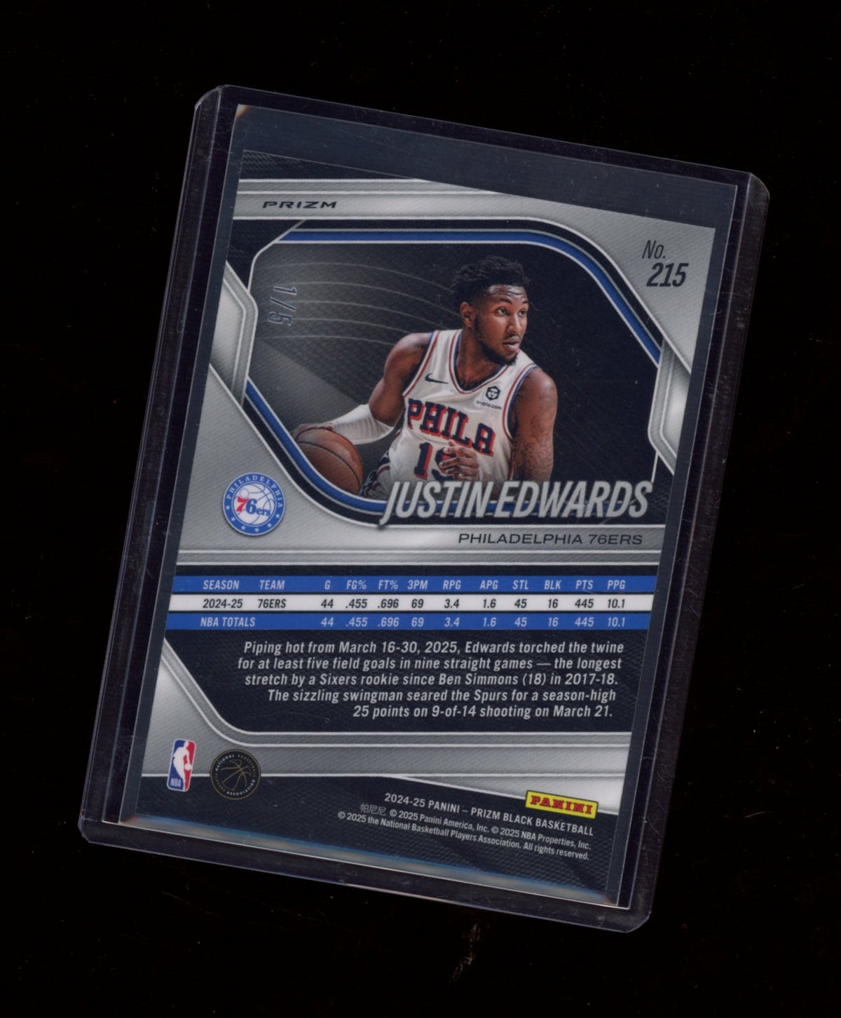 2024-25 Panini Prizm Black #215 Justin Edwards Orange Wave Prizm #/60