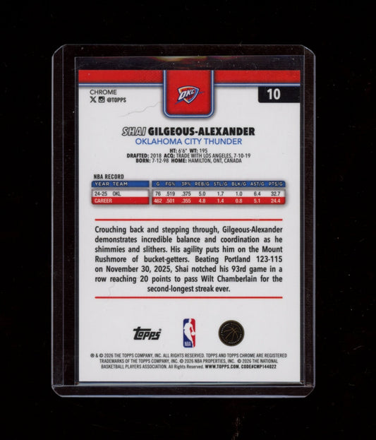 2025 Topps Chrome Update #10 Shai Gilgeous-Alexander Black Basketball #/10