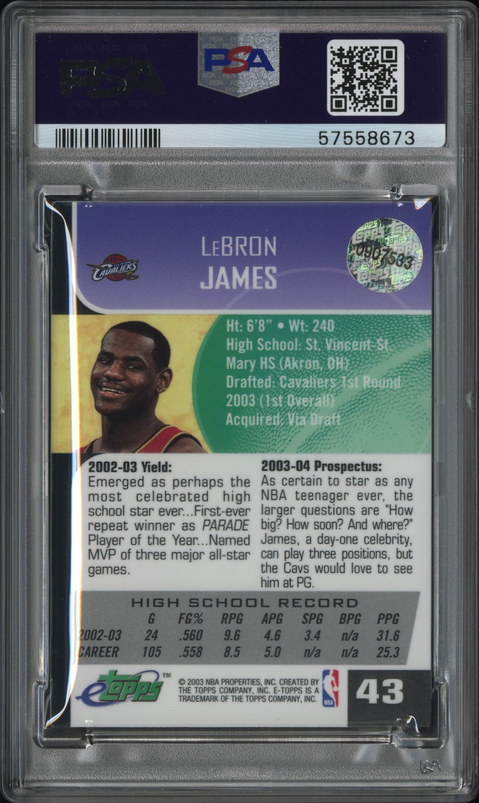2003 Etopps #43 Lebron James PSA 9