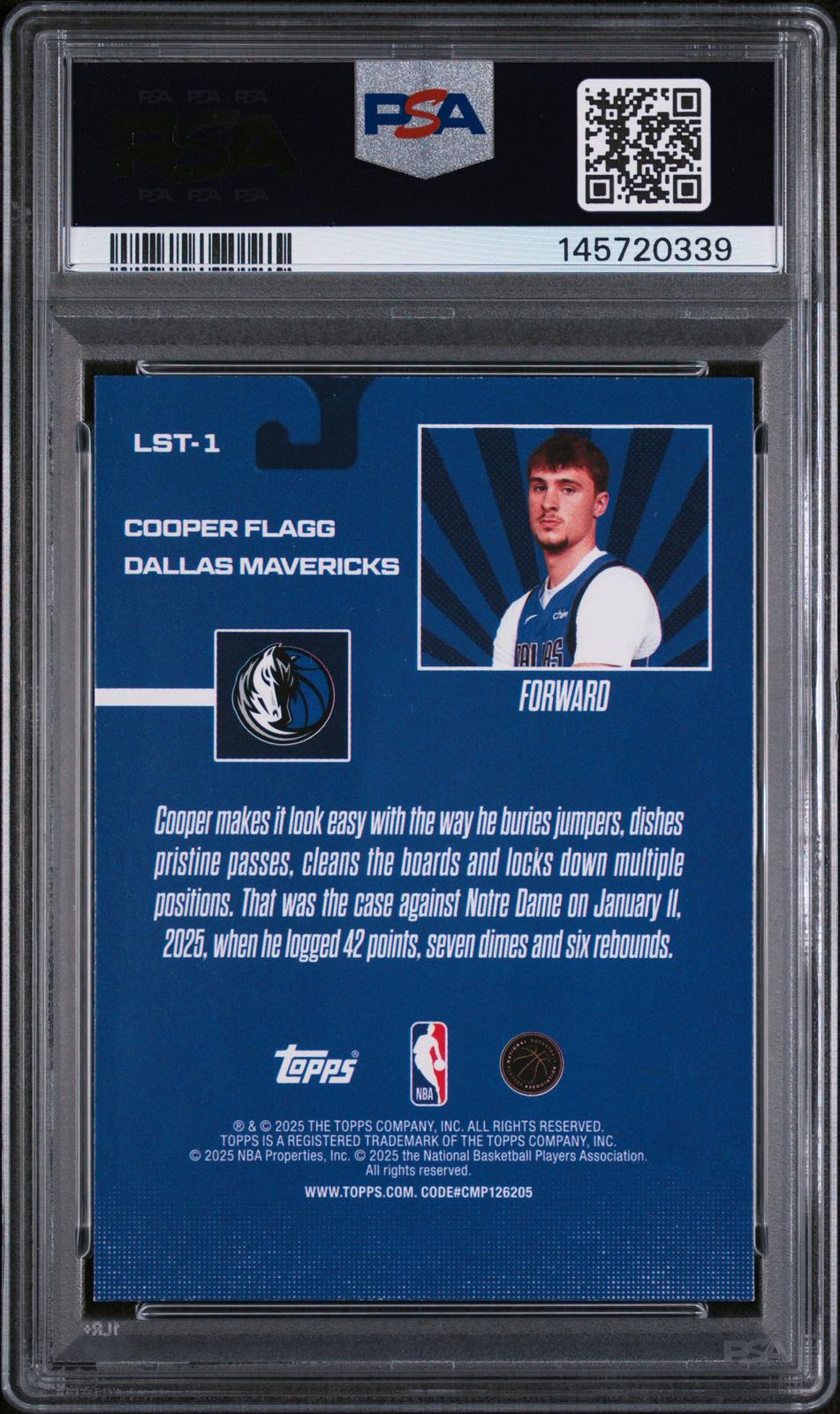 2025 Topps Limited Stock Legends #LST-1 Cooper Flagg PSA 8