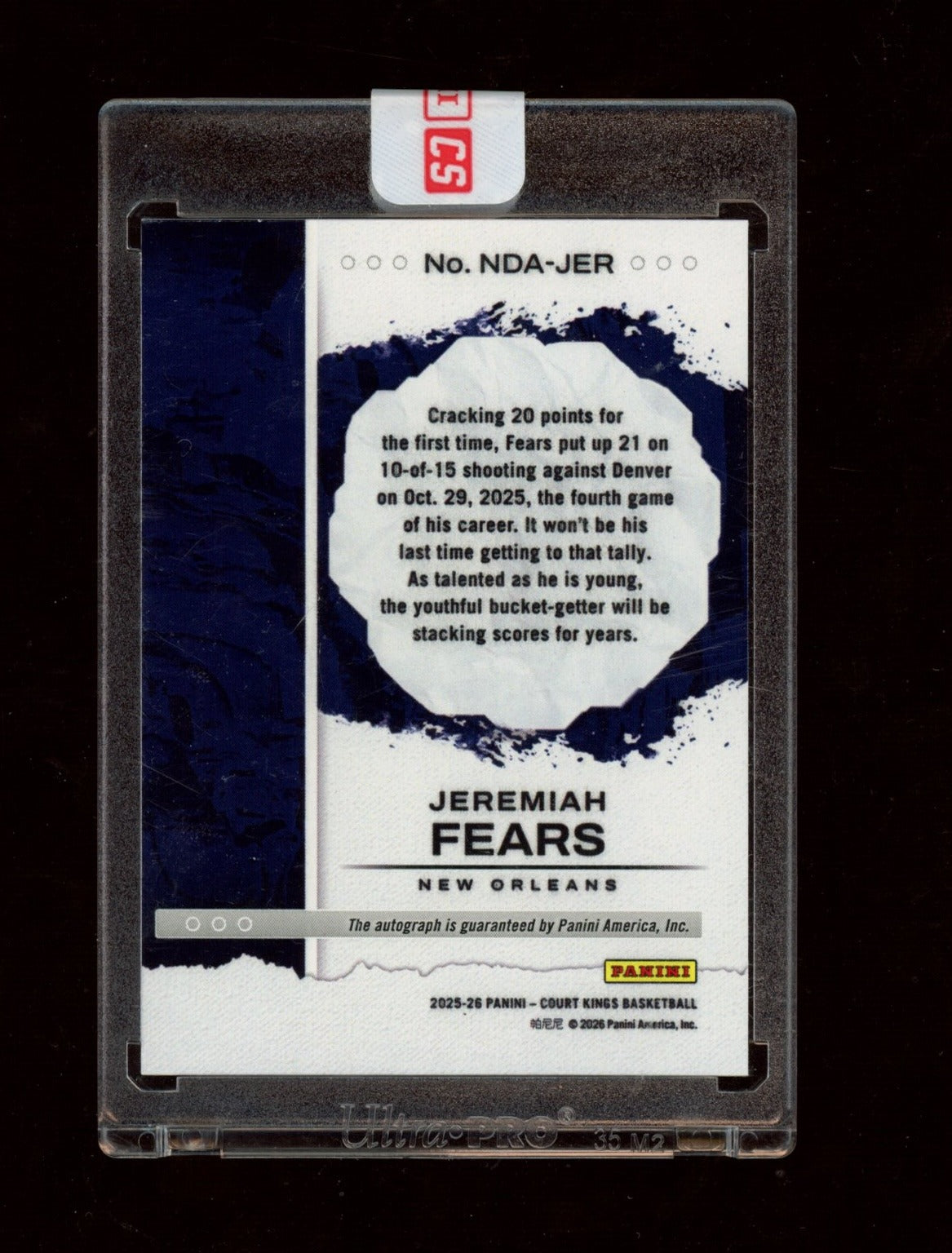 2025 Jeremiah Fears Court Kings Next Day Autograph