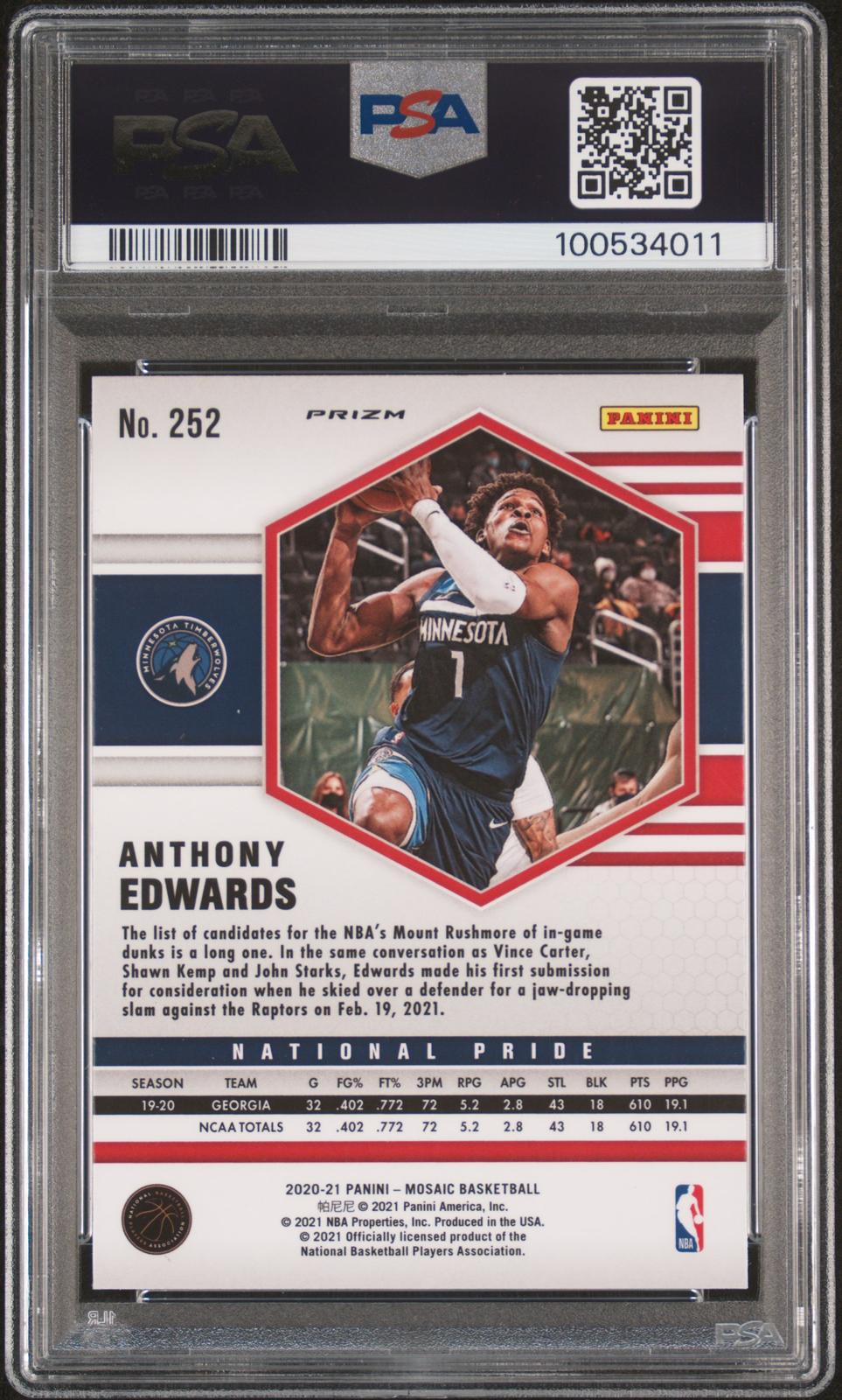 2020 Panini Mosaic #252 Anthony Edwards Reactive Yellow PSA 10