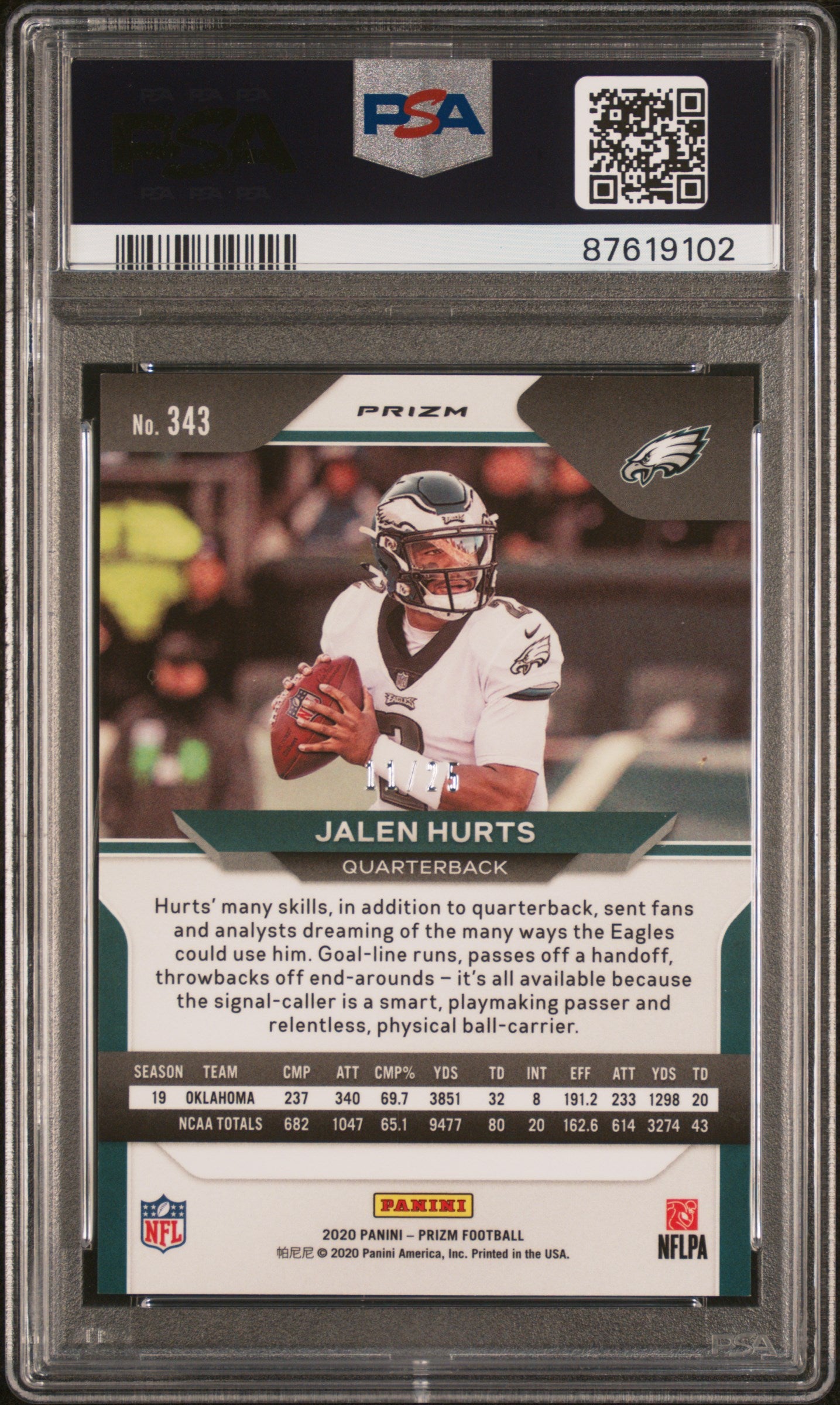 2020 Panini Prizm #343 Jalen Hurts Camo Prizm PSA 9