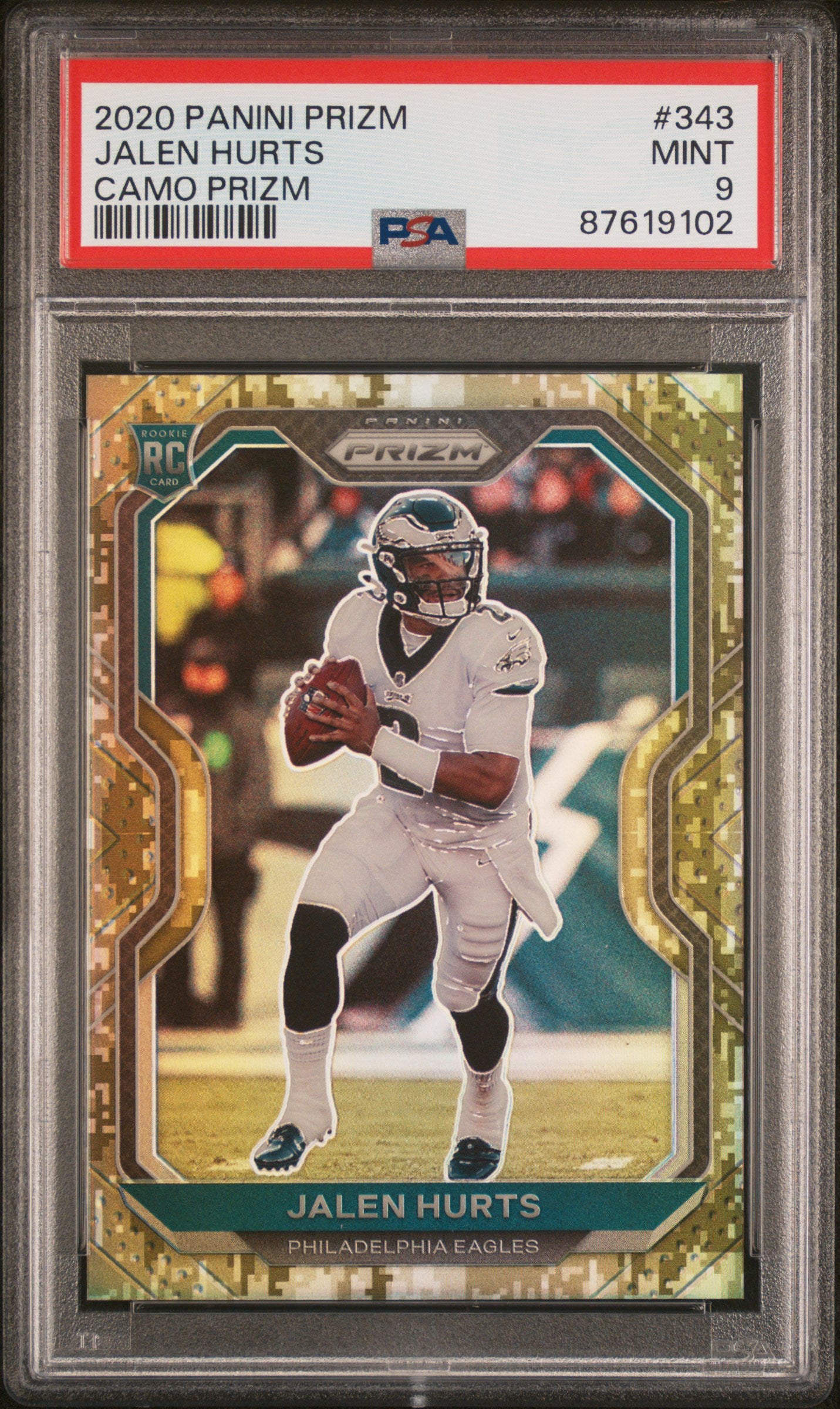 2020 Panini Prizm #343 Jalen Hurts Camo Prizm PSA 9