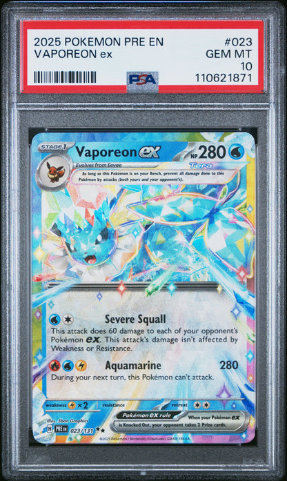 2025 Pokemon Pre En-Prismatic Evolutions #023 Vaporeon Ex PSA 10