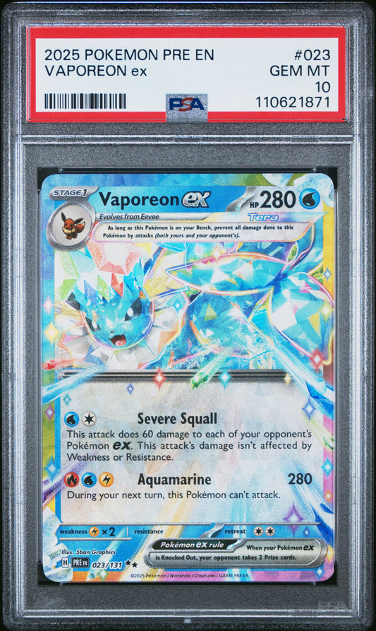 2025 Pokemon Pre En-Prismatic Evolutions #023 Vaporeon Ex PSA 10