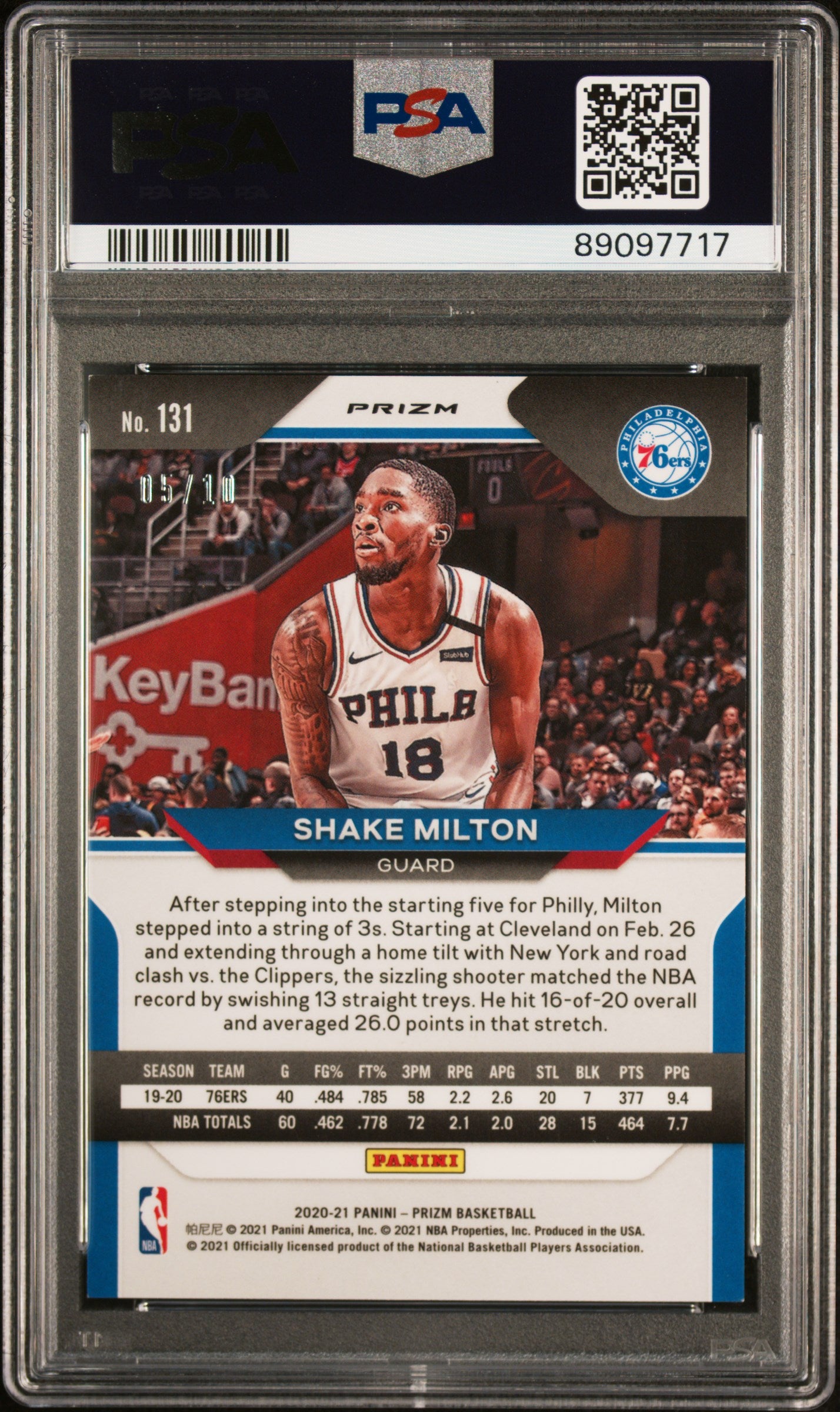 2020 Panini Prizm #131 Shake Milton Gold Prizm PSA 8