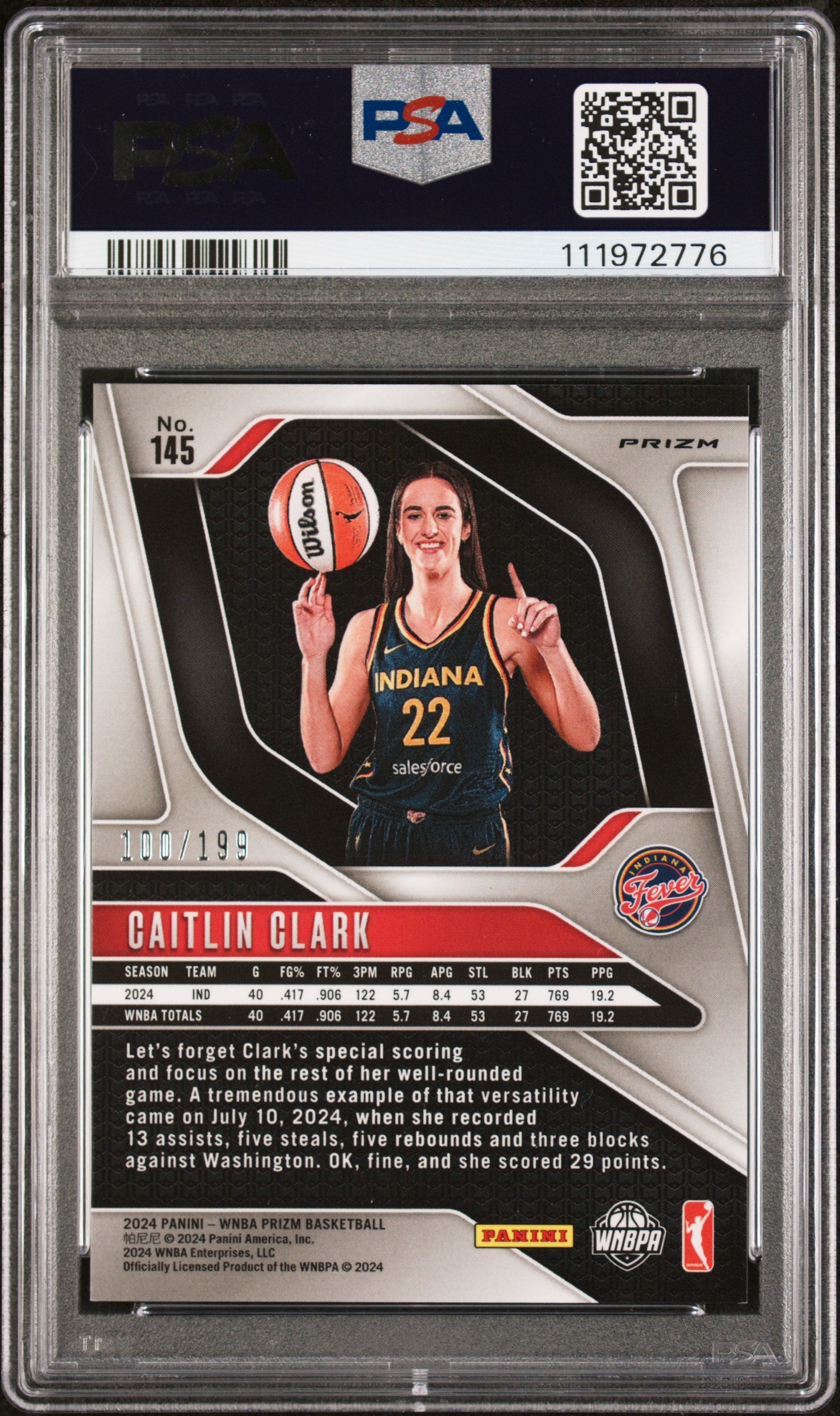 2024 Panini Prizm Wnba #145 Caitlin Clark Blue Prizm PSA 9