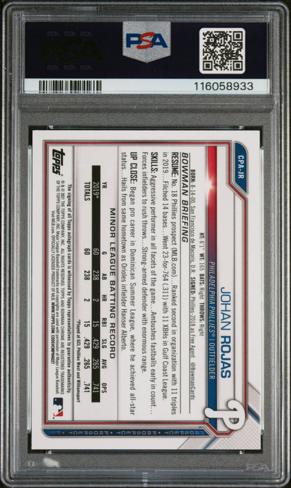 2021 Bowman Chrome Autographs #CPAJR Johan Rojas Chrome Prospect Auto. PSA 9