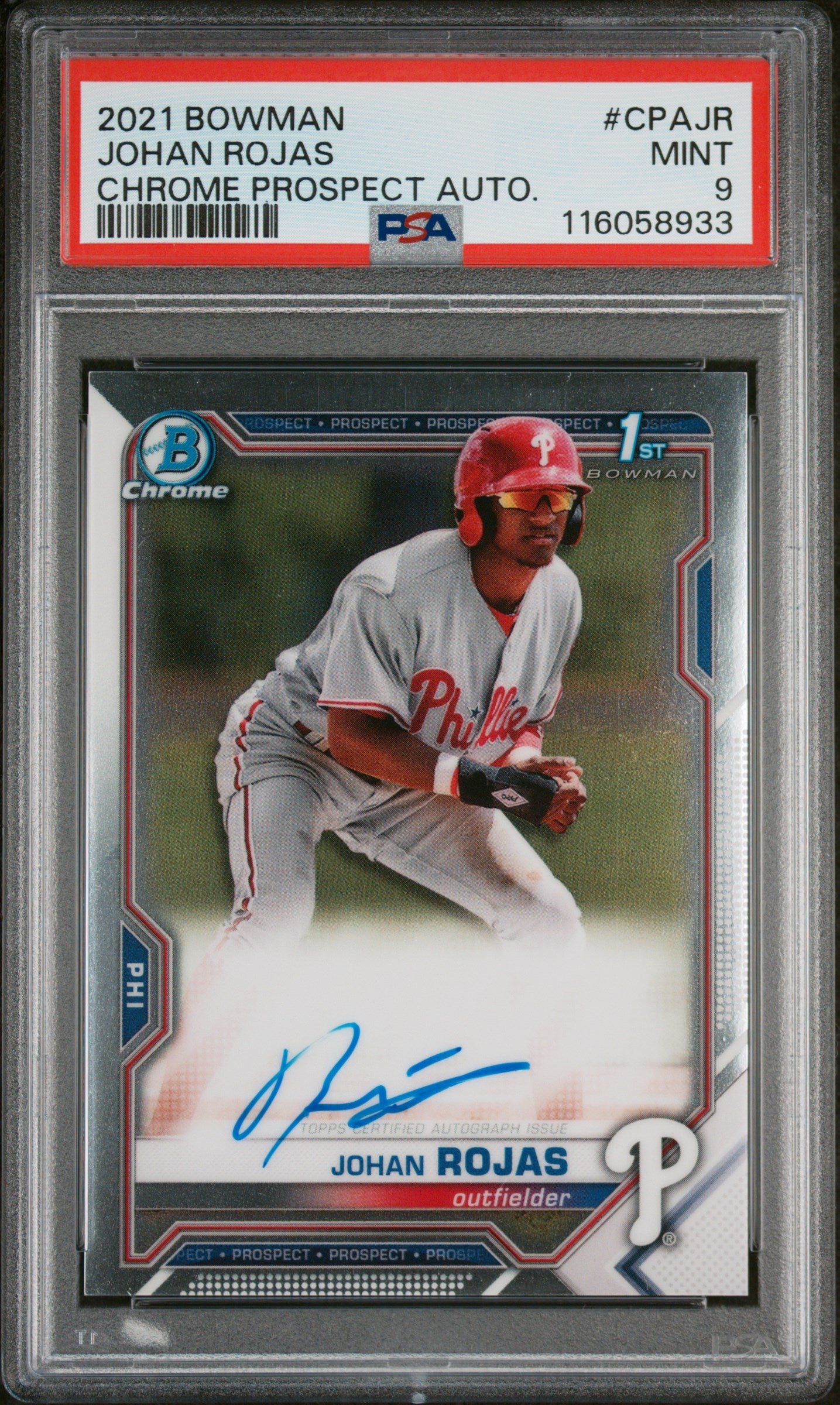 2021 Bowman Chrome Autographs #CPAJR Johan Rojas Chrome Prospect Auto. PSA 9