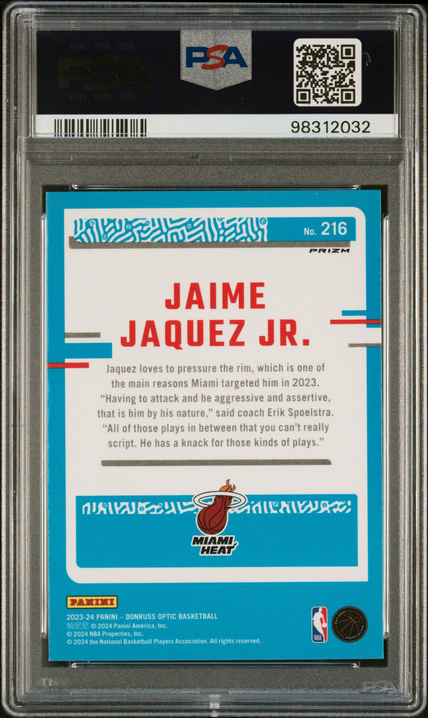 2023 Panini Donruss Optic #216 Jaime Jaquez Jr. Hyper Green PSA 10