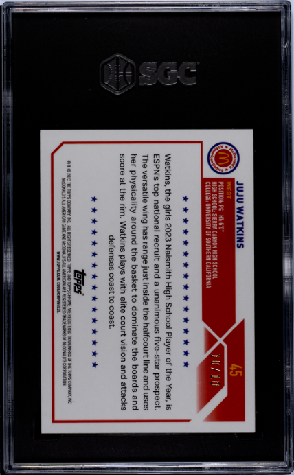 2023 Topps Chrome Mcdonald's All-American #45 Juju Watkins Black Refractor SGC 8