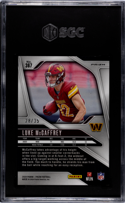 2024 Panini Prizm #367 Luke Mccaffrey Red Shim. Prizm SGC 9.5