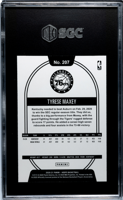 2020-21 Panini Hoops #207 Tyrese Maxey SGC 10
