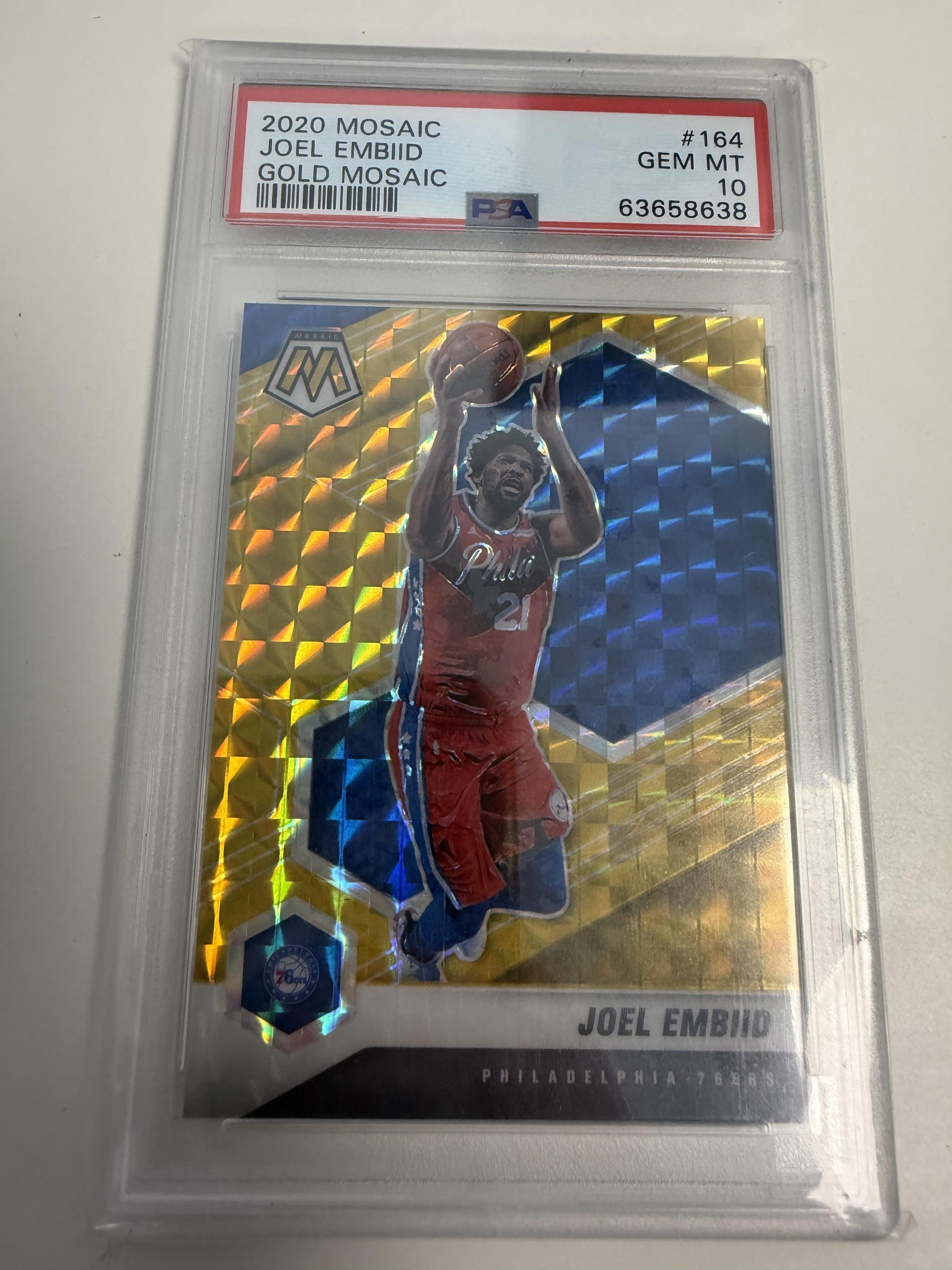 2020 Panini Mosaic #164 Joel Embiid Gold Mosaic PSA 10