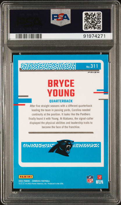 2023 Panini Donruss #311 Bryce Young Optic Preview-Red & Green PSA 10