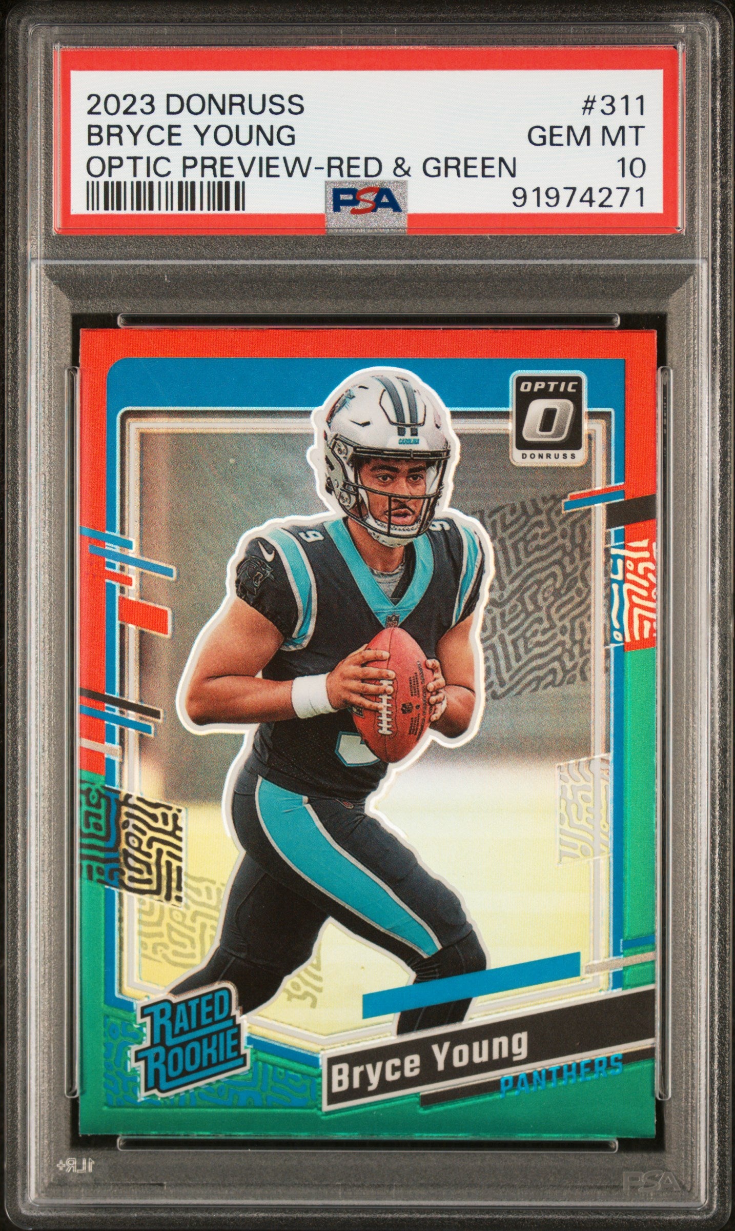2023 Panini Donruss #311 Bryce Young Optic Preview-Red & Green PSA 10