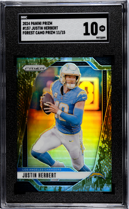 2024 Panini Prizm #157 Justin Herbert Forest Camo Prizm SGC 10
