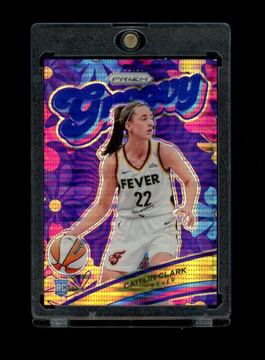 2024 Panini Prizm WNBA #13 Caitlin Clark Groovy Prizms Blue Pulsar #/199