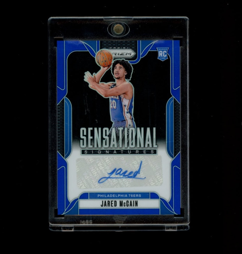 2024-25 Panini Prizm #SS-JMC Jared McCain Sensational Sig Prizms Blue #/49