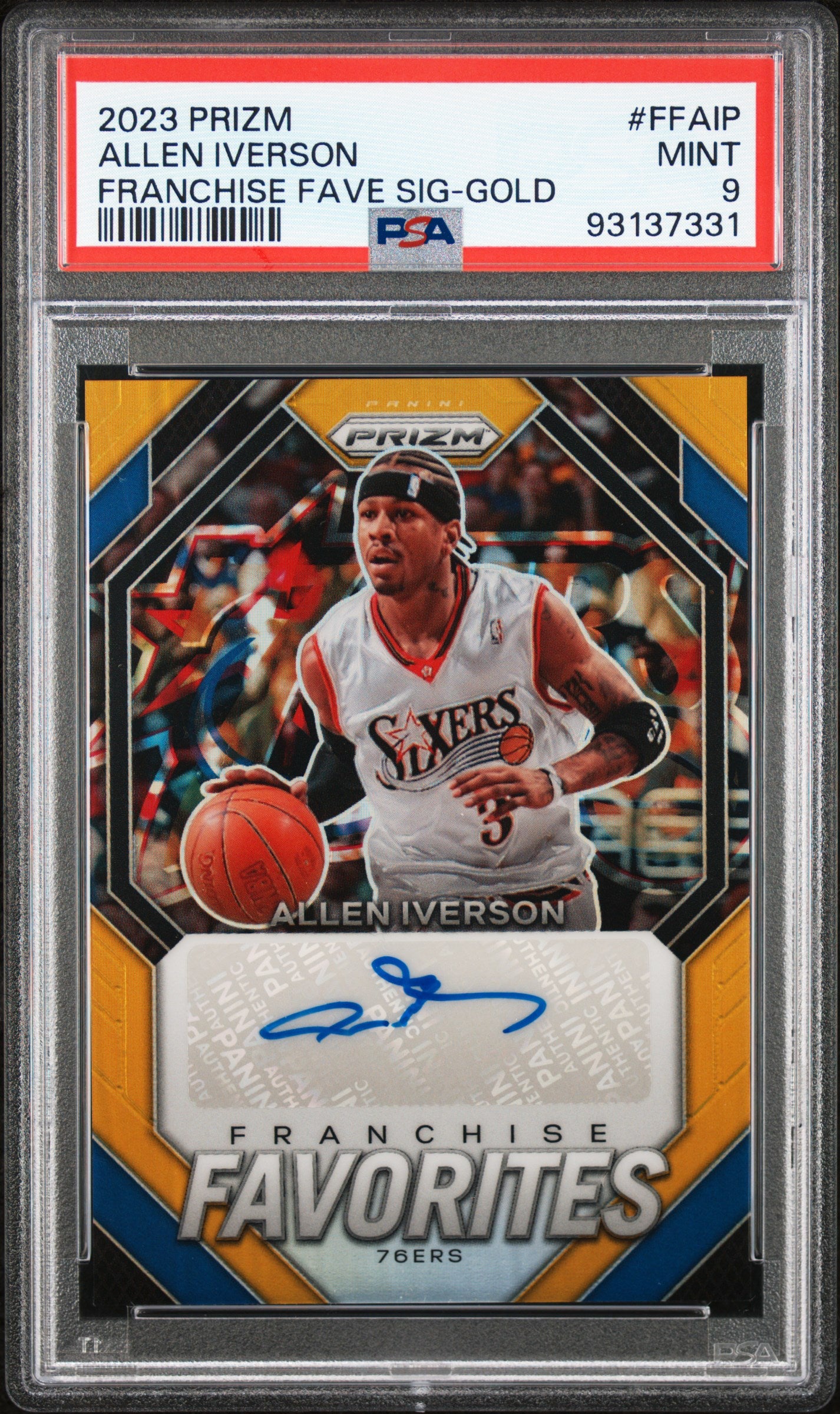 2023 Panini Prizm Favorites Signatures #FFAIP Allen Iverson Gold /10 PSA 9