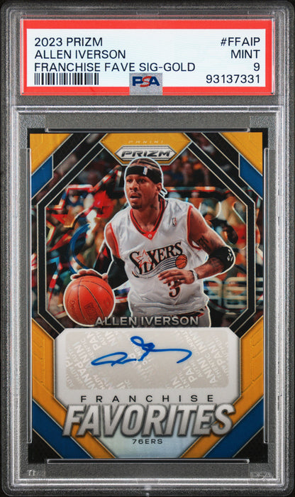 2023 Panini Prizm Favorites Signatures #FFAIP Allen Iverson Gold /10 PSA 9