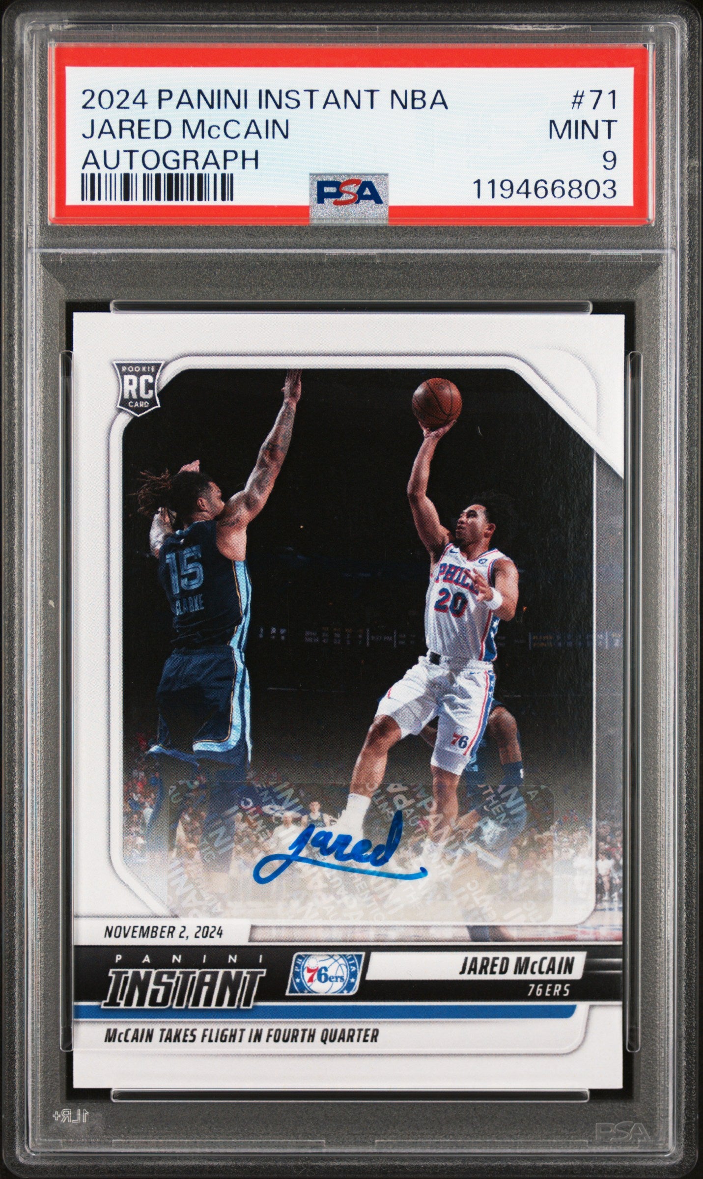2024 Panini Instant NBA #71 Jared Mccain Autograph PSA 9 /99