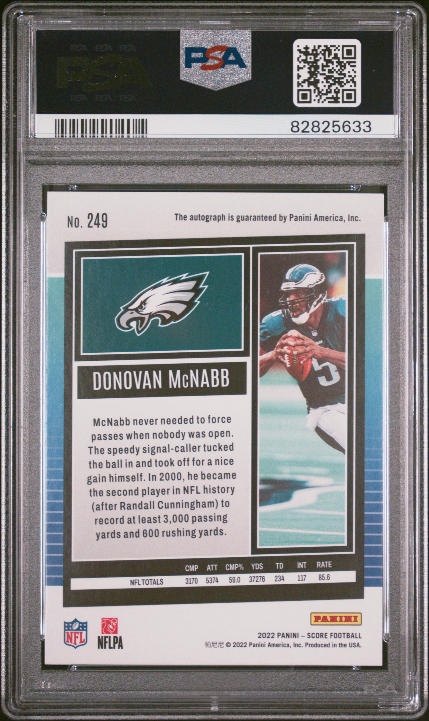 2022 Panini Score #249 Donovan Mcnabb Autograph PSA 10
