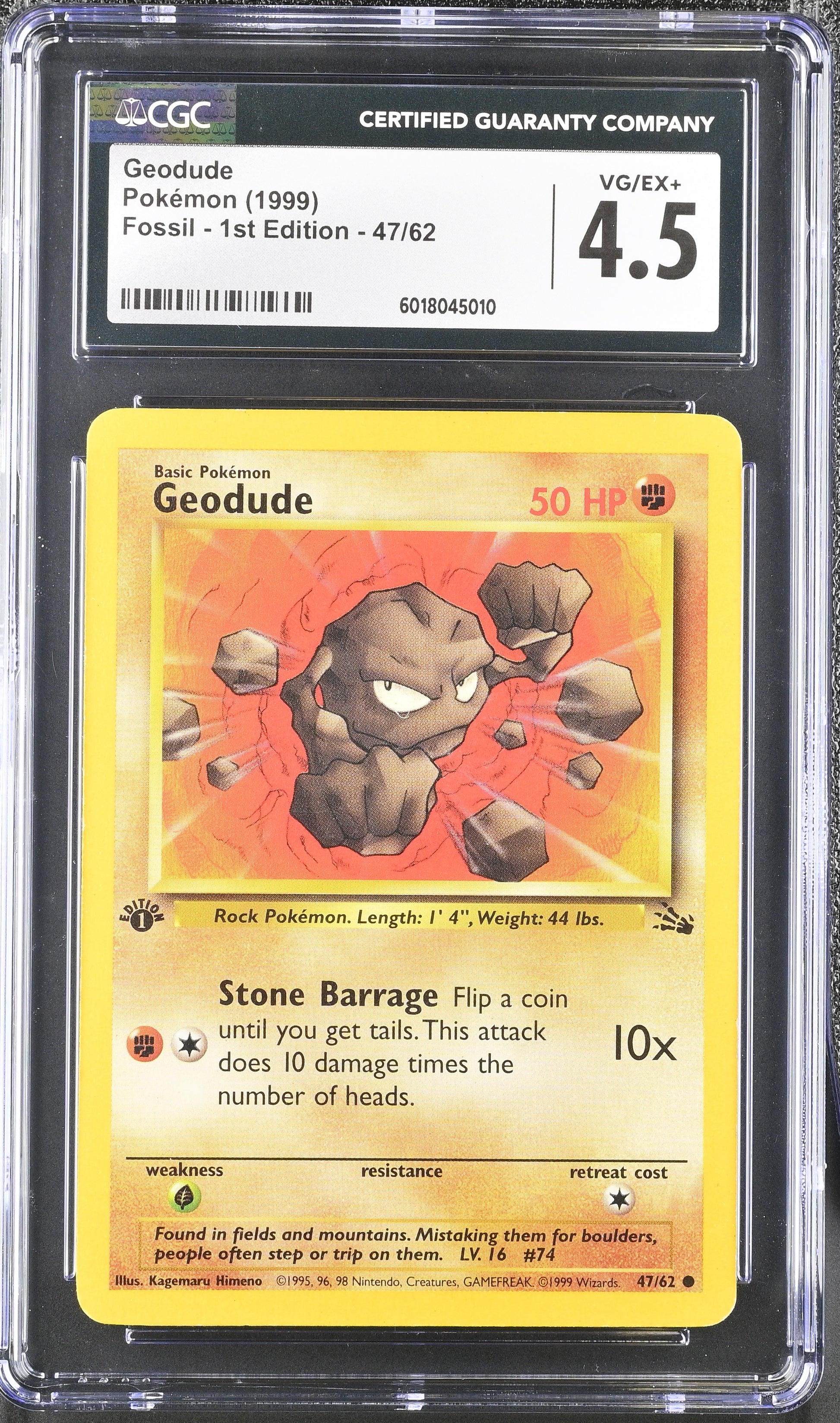 1999 Fossil - 1st Ed. #47/62 Geodude CGC 4.5