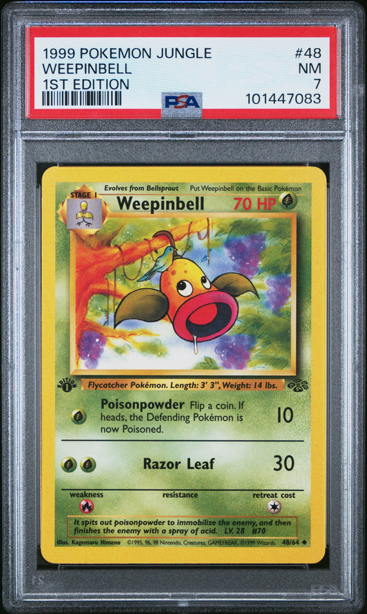 1999 Pokemon Jungle #48 Weepinbell 1st Edition PSA 7