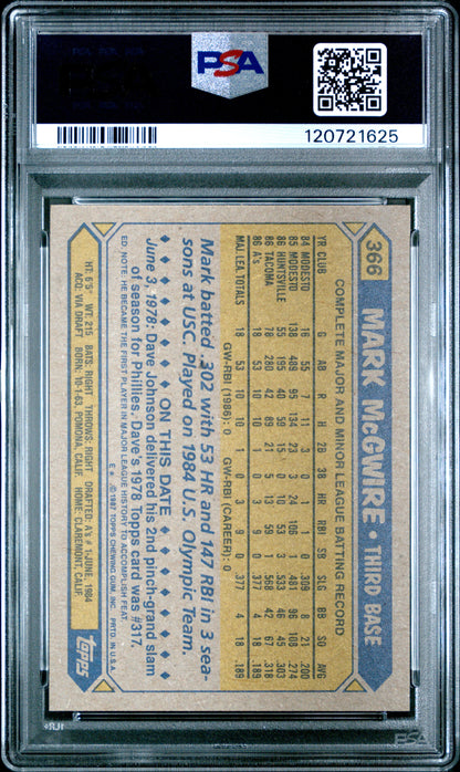 1987 Topps #366 Mark Mcgwire PSA 10