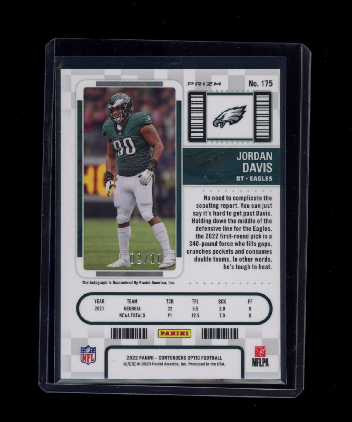 2022 Panini Contenders Optic #175 Jordan Davis Gold #/10