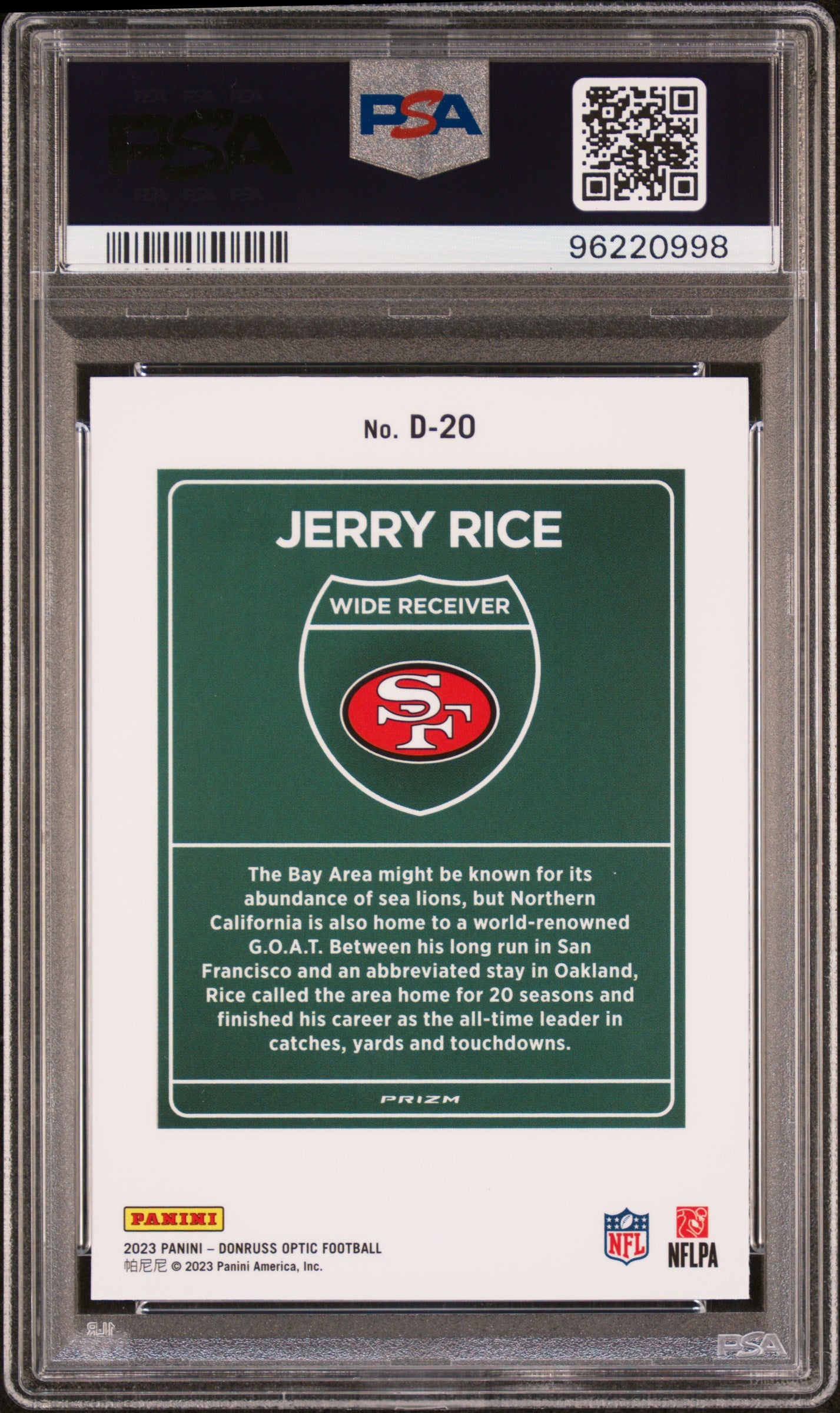 2023 Panini Donruss Optic Downtown! #D20 Jerry Rice PSA 9