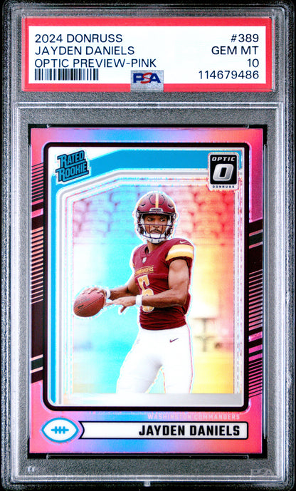 2024 Panini Donruss #389 Jayden Daniels Optic Preview-Pink PSA 10