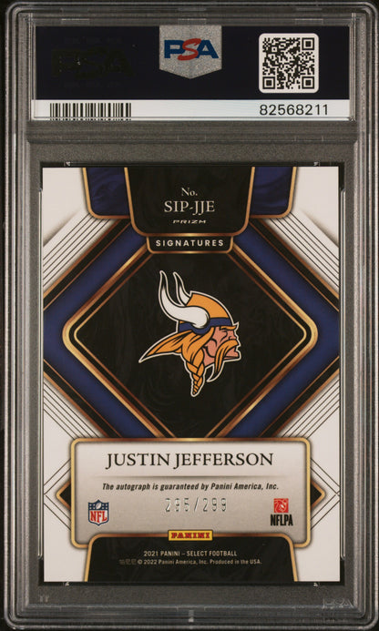 2021 Panini Select Signatures Prizm #SIPJJE Justin Jefferson  PSA 9 /299