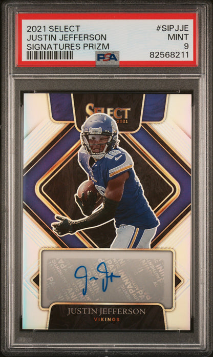 2021 Panini Select Signatures Prizm #SIPJJE Justin Jefferson  PSA 9 /299