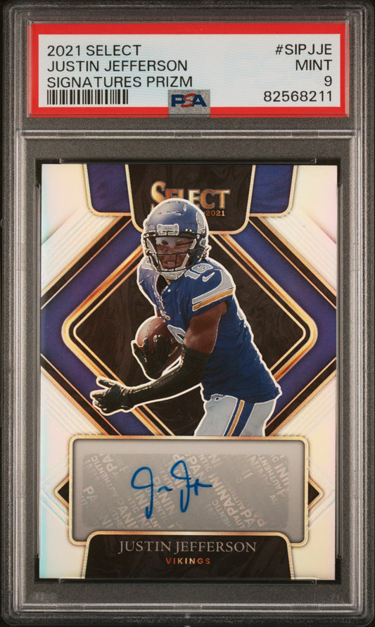 2021 Panini Select Signatures Prizm #SIPJJE Justin Jefferson  PSA 9 /299