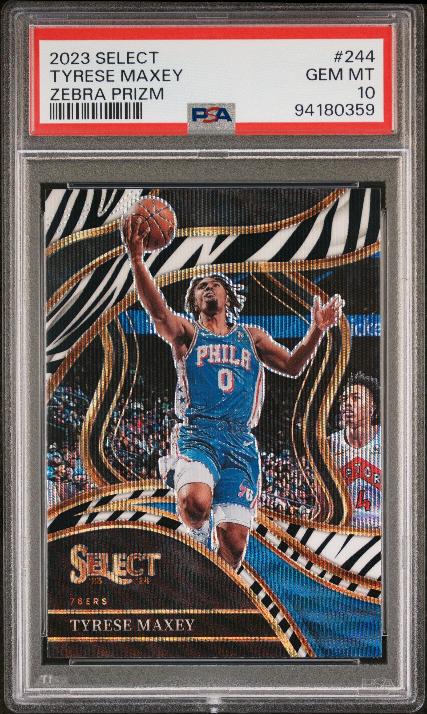 2023 Panini Select #244 Tyrese Maxey Zebra Prizm PSA 10