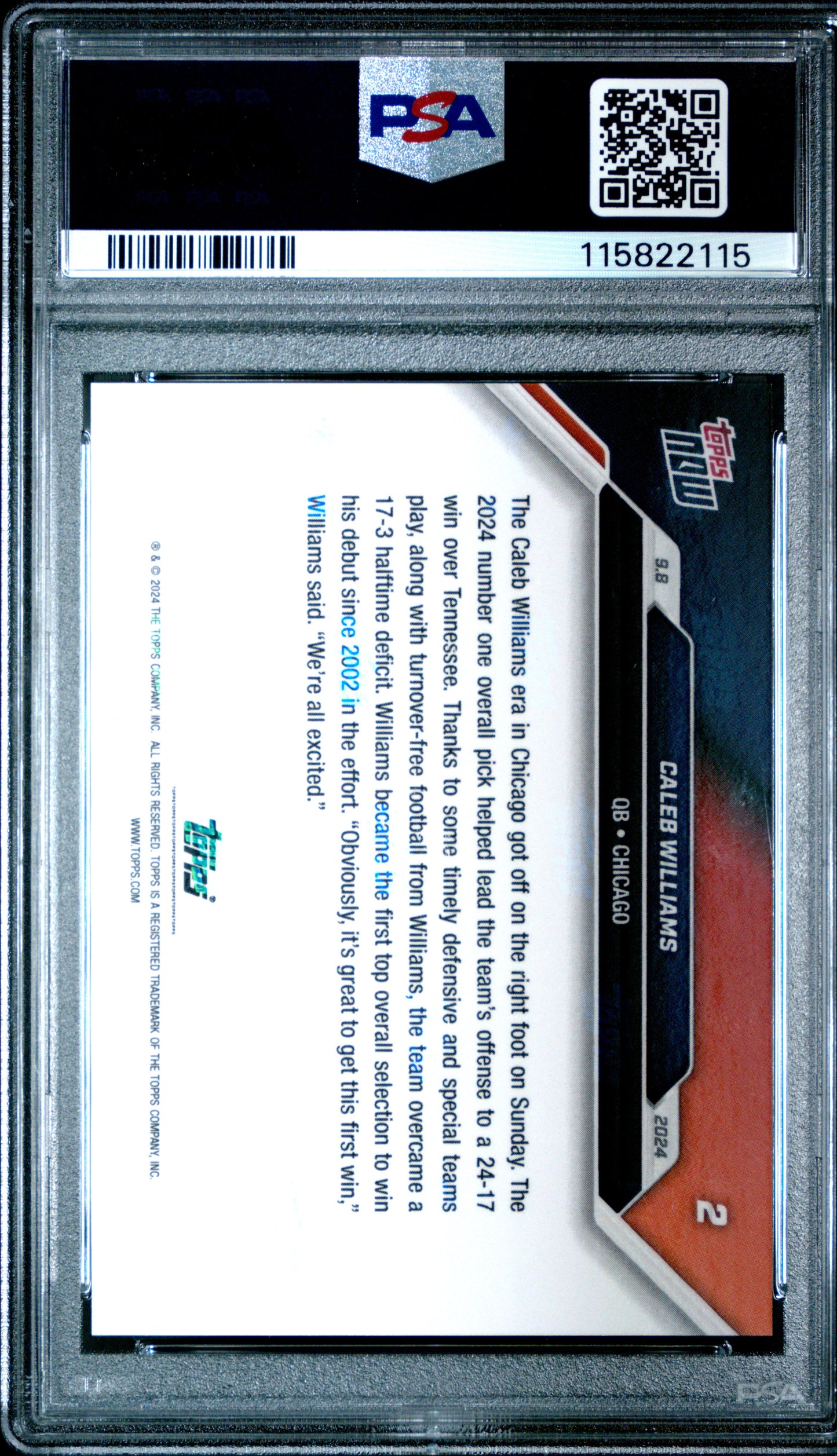 2024 Topps Now #2 Caleb Williams PSA 10