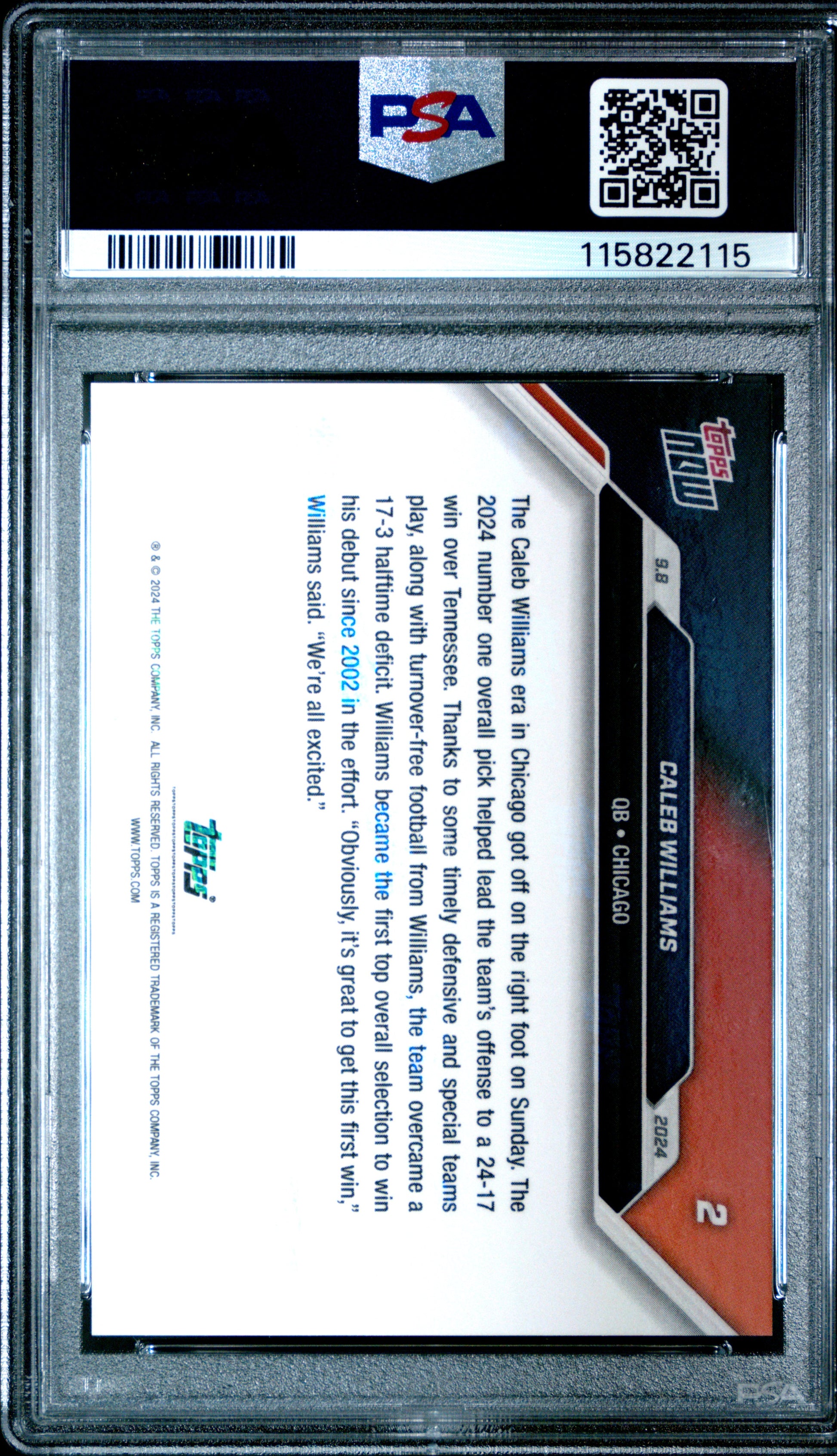 2024 Topps Now #2 Caleb Williams PSA 10