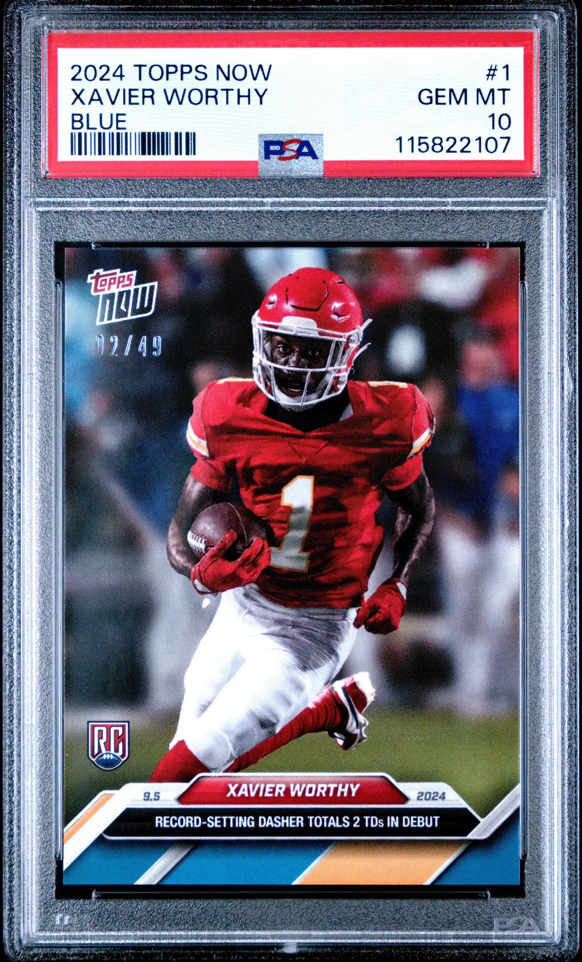 2024 Topps Now #1 Xavier Worthy Blue PSA 10
