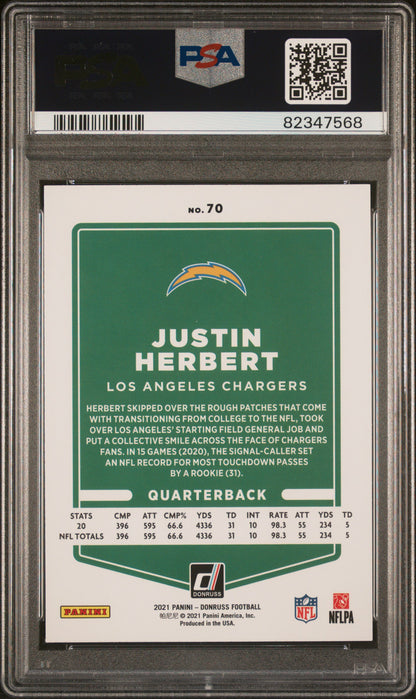 2021 Panini Donruss #70 Justin Herbert Variation PSA 10