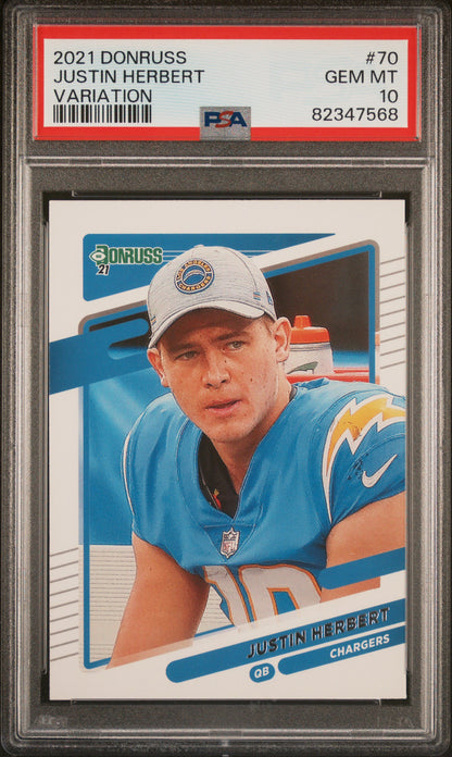 2021 Panini Donruss #70 Justin Herbert Variation PSA 10