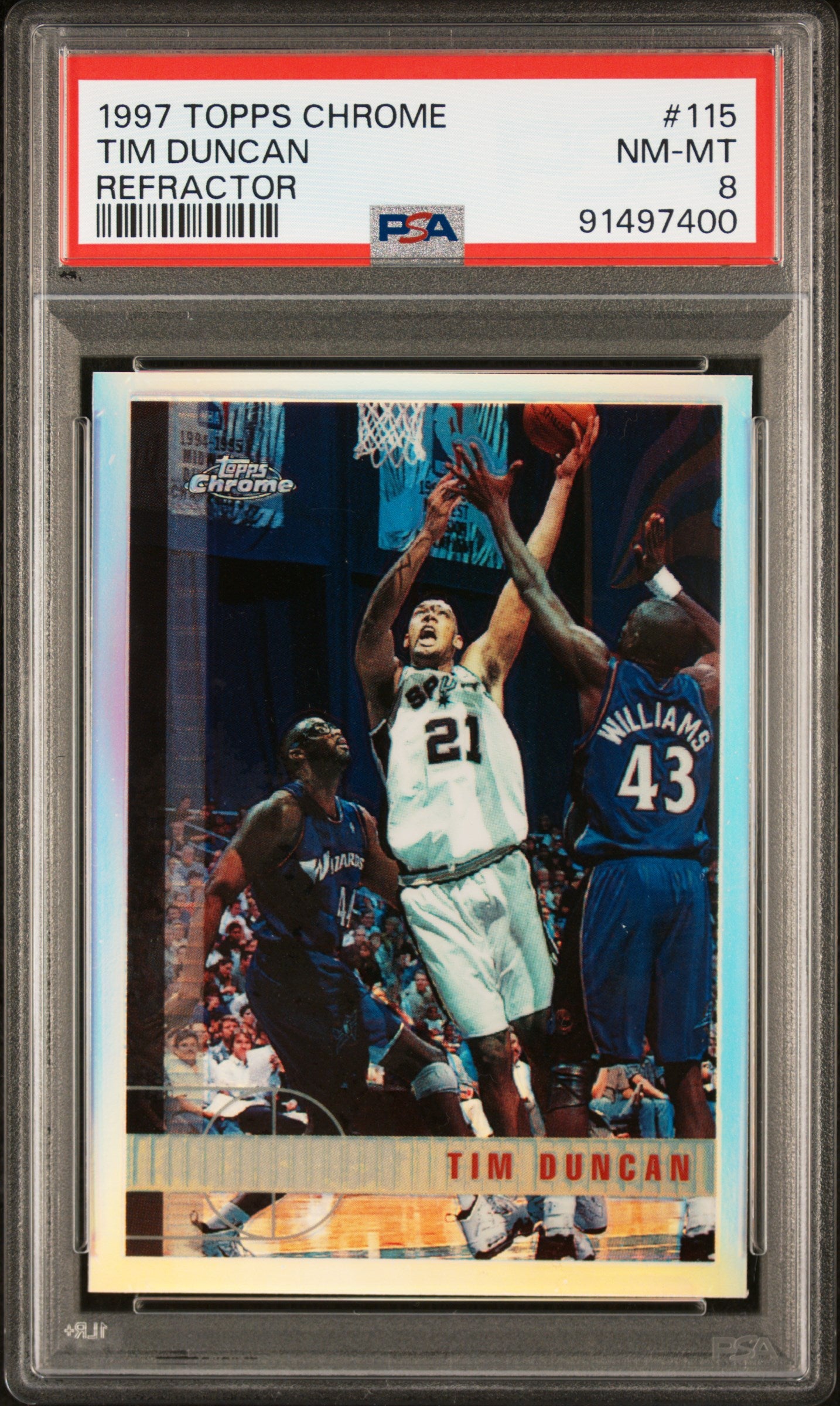1997 Topps Chrome #115 Tim Duncan Refractor PSA 8