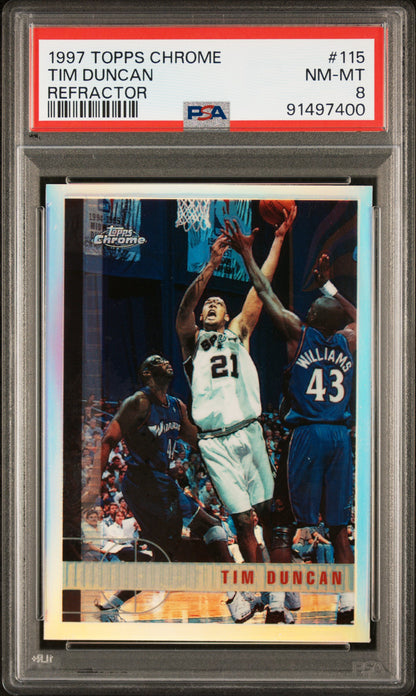 1997 Topps Chrome #115 Tim Duncan Refractor PSA 8