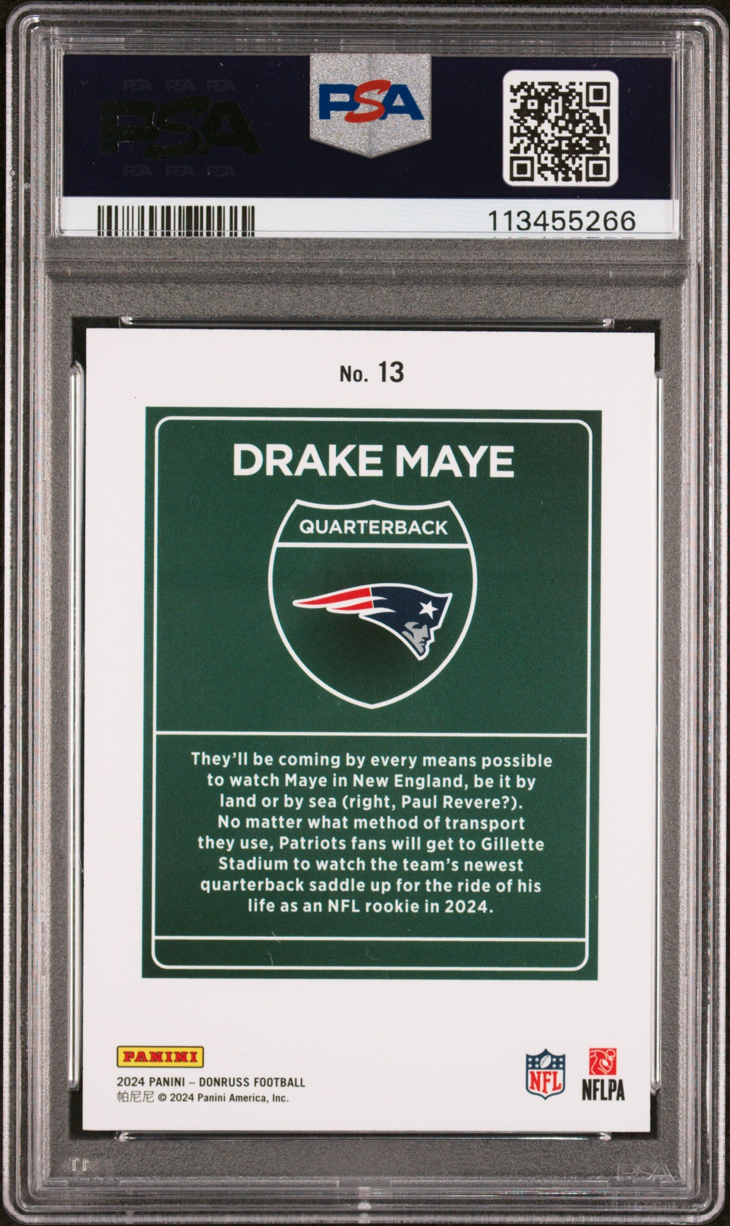 2024 Panini Donruss Downtown! #13 Drake Maye PSA 9