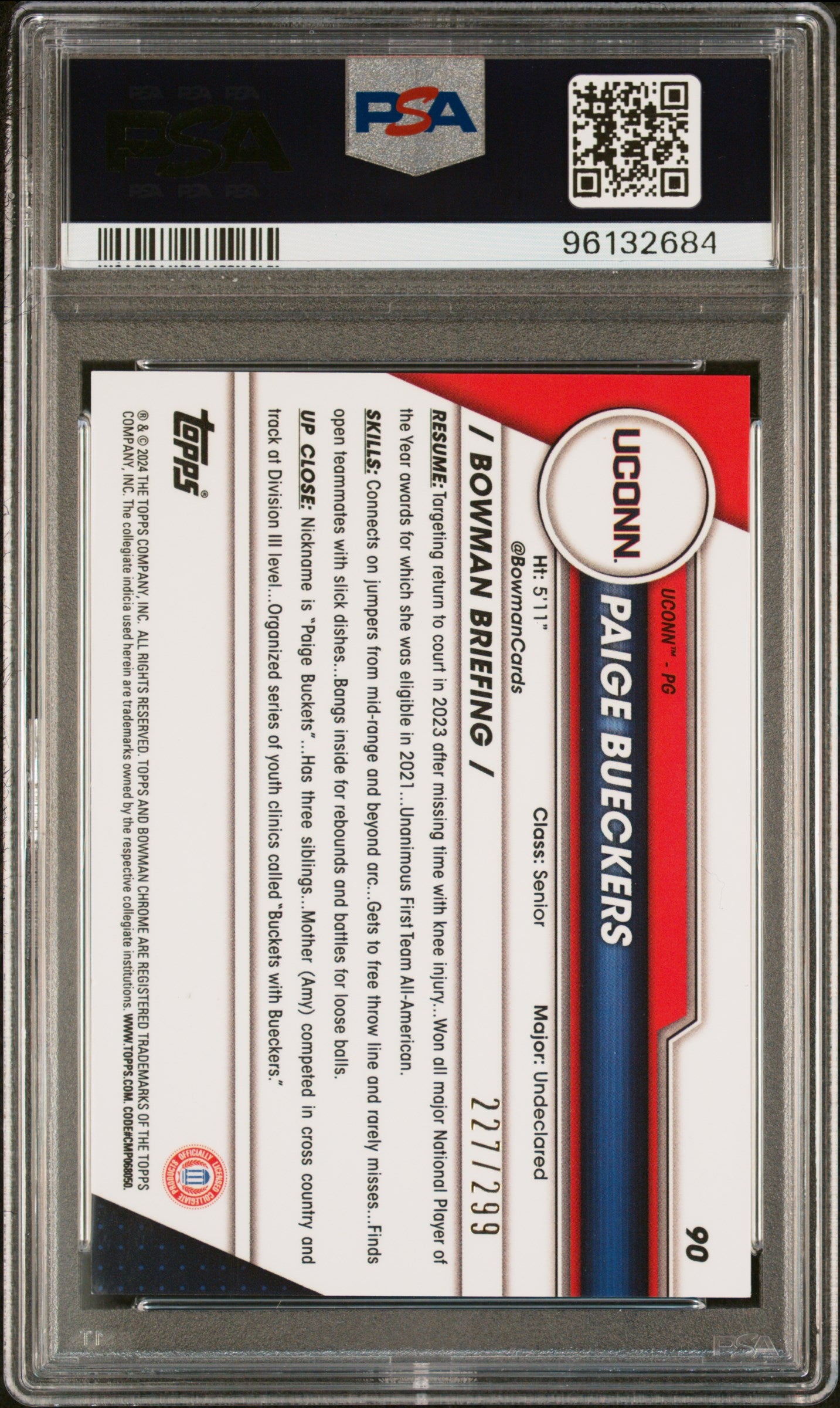 2023 Bowman University Chrome #90 Paige Bueckers Aqua Wave PSA 9