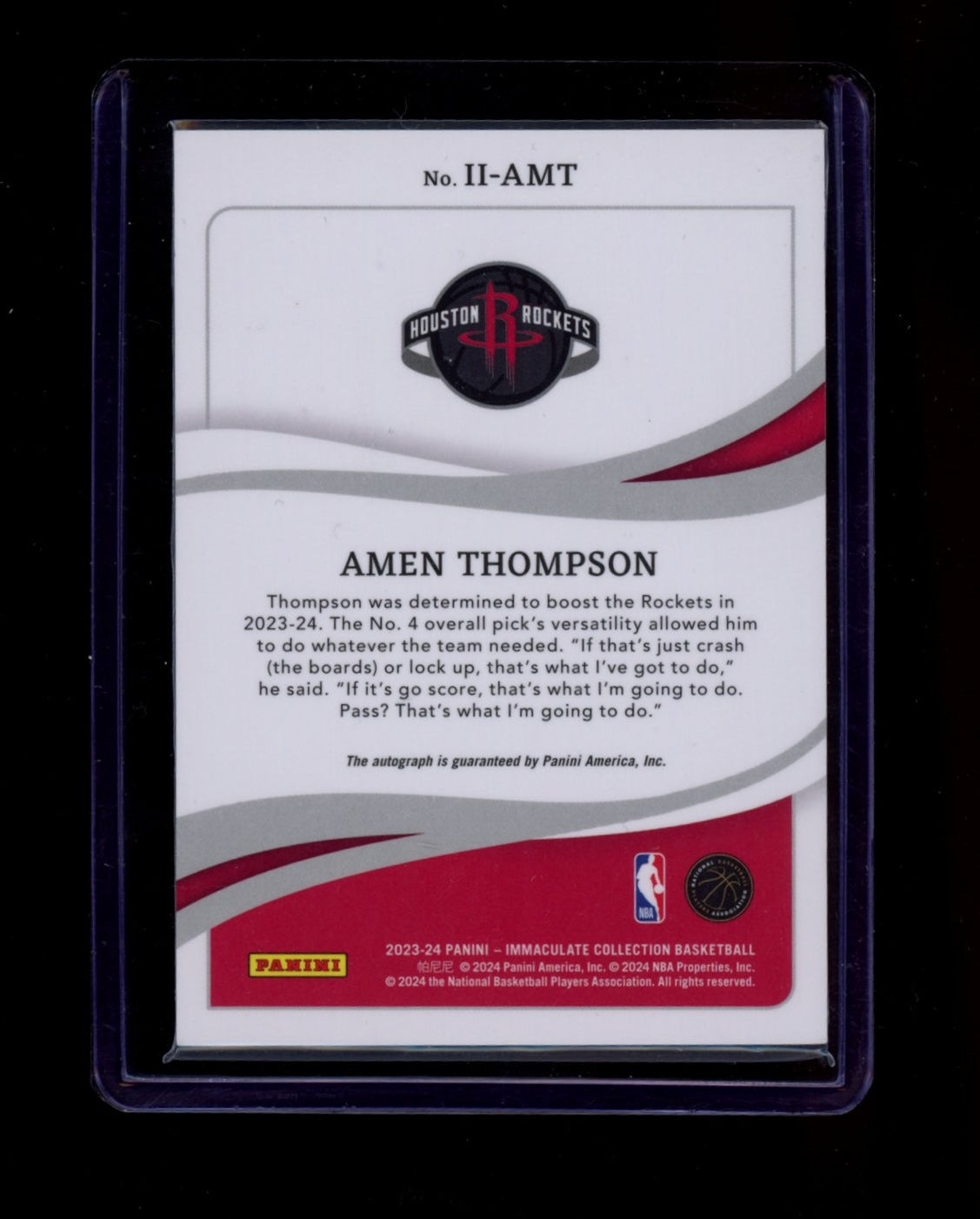 2023-24 Panini Immaculate Collection #II-AMT Amen Thompson Immaculate Ink #/99